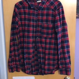 Red and Navy Plaid Button-Up